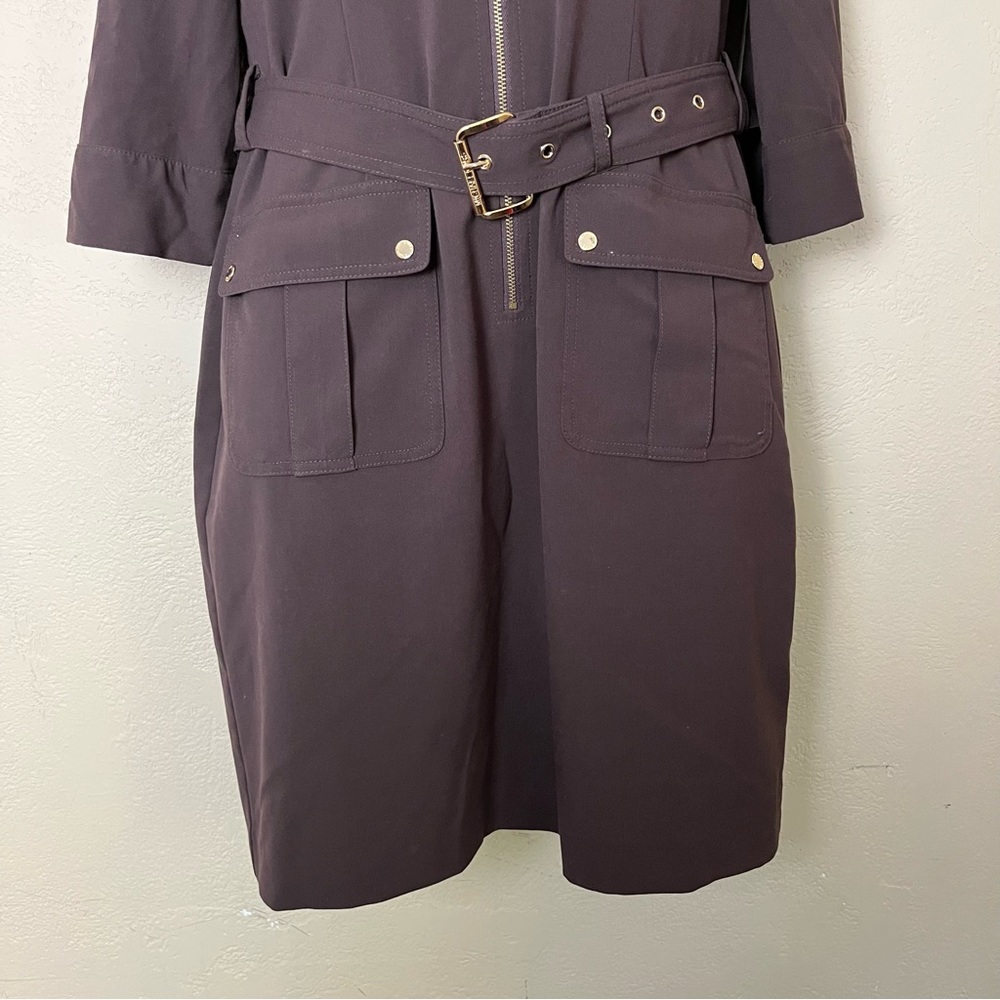 MICHAEL Michael Kors Womens Short Sleeve Pockets‎ Brown Collared Dress Large - Picture 2 of 16